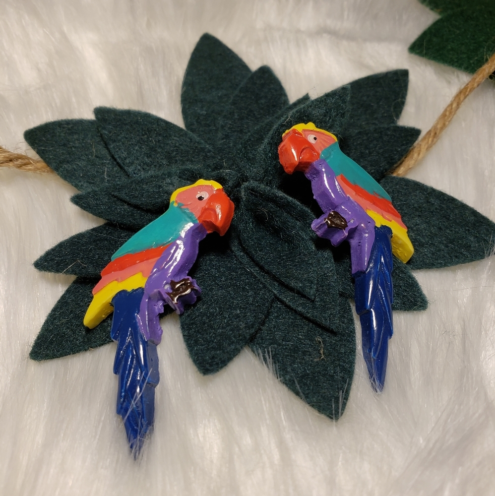 Vintage Kitschy Tropical Rainbow Parrot Earrings